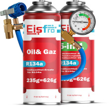 Eisfro 5in1 Kältemittel R134a + R134a XL + Schlauch | 235g je Dose für Auto Klimaanlage mit Öl, Dichtmittel, UV & Kompressorschutz