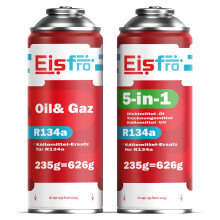 Eisfro Set: 1x R134a Ersatzgas + 1x 5in1 Kältemittel mit Dichtmittel & Öl – Kältemittel für Auto & Fahrzeug Klimaanlage | 2x 235g
