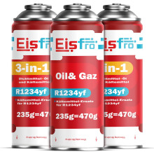 Eisfro R1234yf Klimaanlage Nachfüllset – 1x R1234yf Gas + 2x 3in1 Gas mit Öl & Dichtmittel | Auto Nachfüllen, 3x 235g