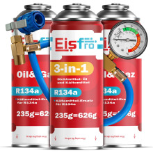 Eisfro Set: 2x R134a Ersatzgas + 1x 3in1 Kältemittel mit Dichtmittel & Öl + Füllschlauch – für Auto Klimaanlage | 3x 235g