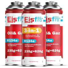 Eisfro Set: 2x R134a Ersatzgas + 1x 3in1 Kältemittel mit Dichtmittel & Öl – Kältemittel für Fahrzeug Klimaanlage | 3x 235g