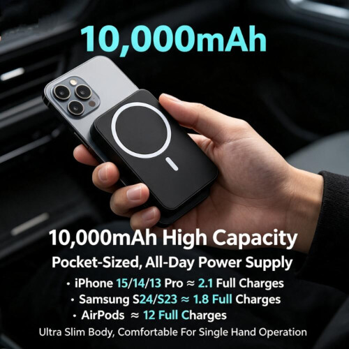 Ασύρματο μαγνητικό τροφοδοτικό 10000mAh με ενσωματωμένα καλώδια και γ 2