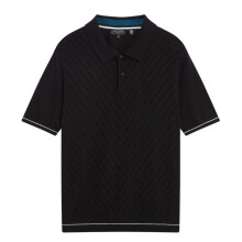 (S, Black) Ted Baker Mens Chevron Collared Polo Shirt
