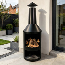 1.4m Tall Outdoor Garden Patio Chiminea Log Burner Fire Pit with Log Store & Cover