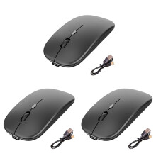 3X Souris Sans Fil Rechargeable, Souris Optique Ultra Silencieuse 2.4G avec Récepteur USB Et Type C, Convient pour Ordinateur Portable, (Noir)
