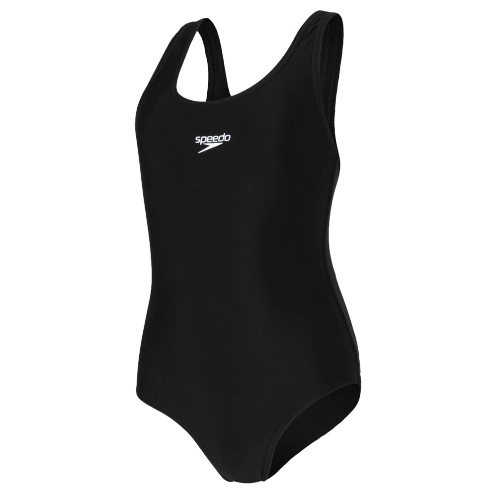Speedo (11-12 Years, Black) Girls Medalist One Piece Swimsuit