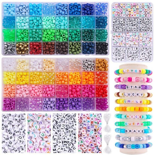 Large Hole Beaded Bracelet Making Kit with 64 Colored Bucket Beads, DIY Set