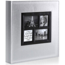 Extra-large wedding photo album with leather cover, holds 500 10 x 15 cm photos, silver