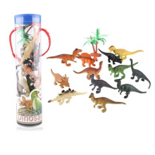 Dinosaur Toy - AMOUNE - Figurine with Storage Bucket - 12 Mini Dinosaurs - Educational - Plastic