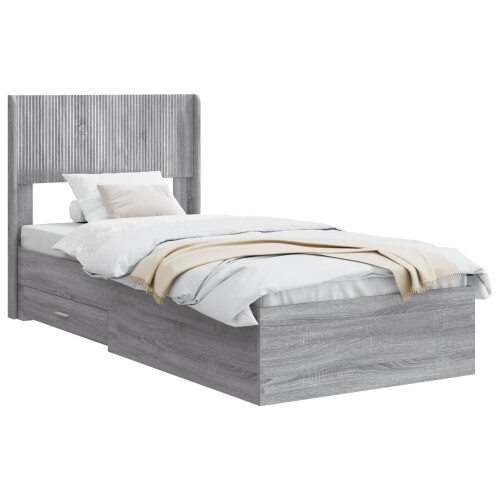 VidaXL vidaXL Bed Frame with Storage and Headboard Grey Sonoma 75 x 190 cm 1