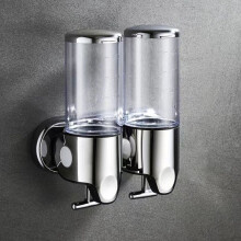 Kaksinkertainen seinään kiinnitettävä saippua-annostelija, 1000 ml (2 x 500 ml), läpinäkyvä - vuotamaton ABS