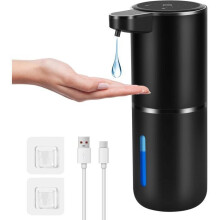 Automaattinen saippua-annostelija, musta - IPX5-vedenpitävä, 380 ml, USB-ladattava - sopii keittiöön ja kylpyhuoneeseen