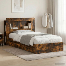vidaXL Bed Frame with Storage Smoked Oak 100 x 200 cm Engineered Wood