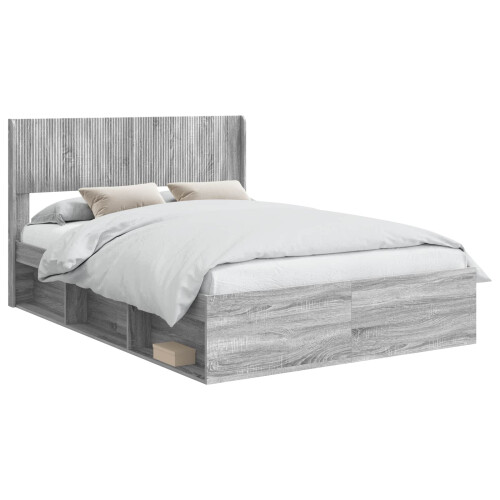 VidaXL vidaXL Bed Frame with Storage and Headboard Grey Sonoma 150 x 200 cm 2