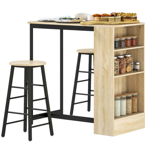 3 Piece Bar Set with Storage Table and 2 Footrest Chairs 1