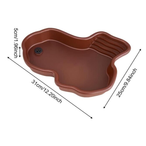 Reptile bowl - Large water bowl - Ramp and basking platform - Plastic - Brown 1