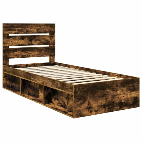 VidaXL vidaXL Bed Frame with Headboard Smoked Oak 75 x 190 cm Solid Pine Wood 2