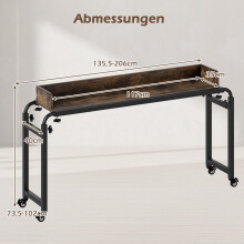 Verstellbarer Betttisch mit Rollen, rustikales Braun