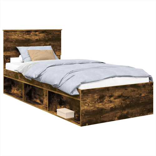 VidaXL vidaXL Bed Frame with Headboard Smoked Oak 90 x 190 cm Engineered wood 1