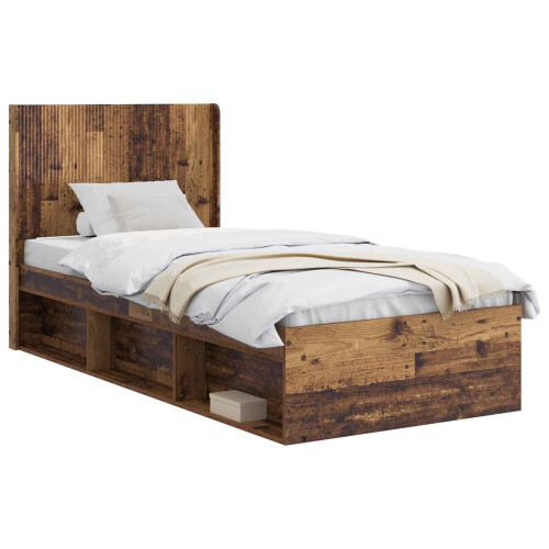 VidaXL vidaXL Bed Frame with Storage and Headboard Old Wood 75 x 190 cm 1