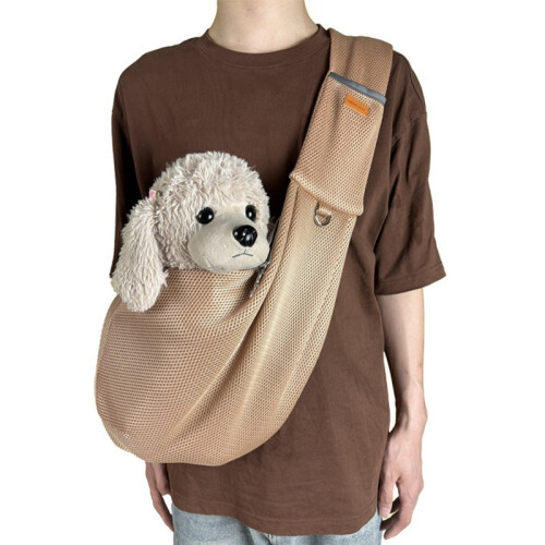 Kæledyrstaske til små hunde og katte - Åndbart net Khaki 1