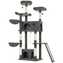 Albero per gatti - HELLOSHOP26 - Torre 174 cm - 60x48x174 cm - 3 letti, 2 nicchie, 3 giocattoli - Antiribaltamento, sisal