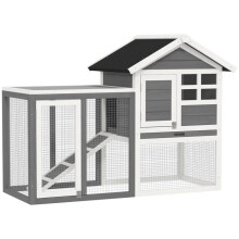 Gaiola para coelhos externa com cercado 124 x 63 x 93 cm, abrigo elevado com bandeja