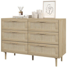 Comò compatto 6 cassetti 110 x 40 x 75 cm frontali in canna anti-ribaltamento stile scandinavo