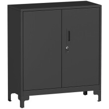 Armoire bureau - HELLOSHOP26 - 80 x 35 x 91 cm - 2 portes verrouillables - 2 étagères - Métal noir