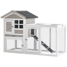 Gaiola externa para coelhos com cercado 128 x 64 x 92 cm, bandeja removível, rampa