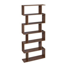Bibliothèque étagère haute - HELLOSHOP26 - 80 x 30 x 180 cm - Marron bois - 6 compartiments - Fixation murale incl.