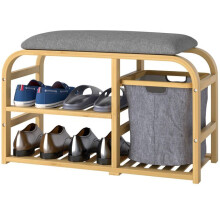 Bancs à chaussures - HELLOSHOP26 - 70 x 30 x 45 cm - Assise rembourrée - Rangement 4 paires - Bambou naturel