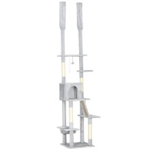 Albero per gatti - HELLOSHOP26 - Da pavimento a soffitto 225-255 cm - 6 livelli - Amaca e cuccia - Pali in sisal