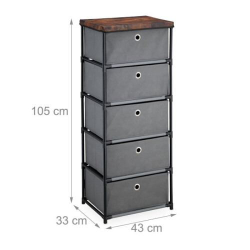 Comò - HELLOSHOP26 - 105 x 43 x 33 cm - stile industriale - metallo e tessuto - storage pratico