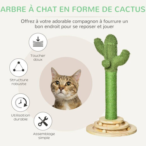 Arbre à chat - HELLOSHOP26 - Cactus 32x60 - Compact - Sisal naturel - Plateforme 2 niveaux 2