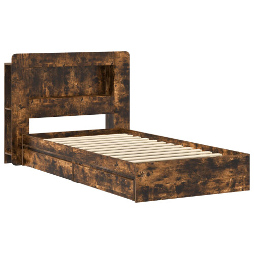 VidaXL vidaXL Bed Frame with Storage Smoked Oak 90 x 200 cm Engineered Wood 1