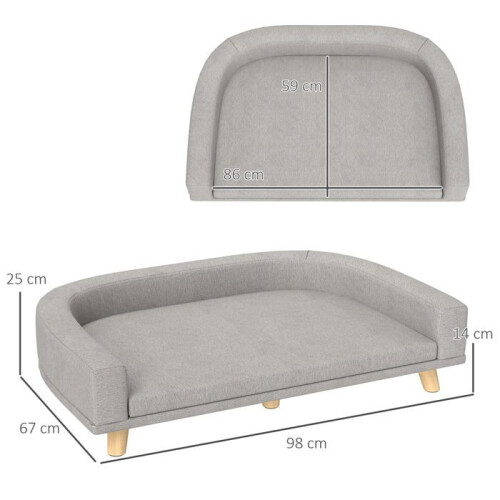 Divano per cane rialzato 98 x 67 x 25 cm con seduta morbida sfoderabile design scandinavo 1