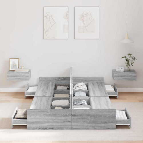 VidaXL vidaXL Storage Bed Frame Grey Sonoma 120 x 190 cm Engineered Wood 2