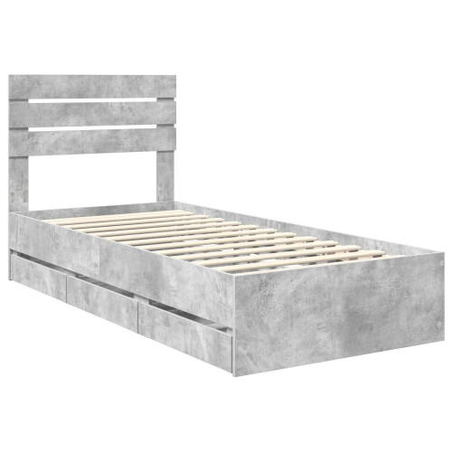VidaXL vidaXL Bed Frame with Drawer Concrete Grey 75 x 190 cm Engineer Wood 1