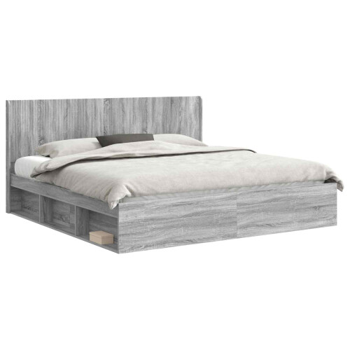 VidaXL vidaXL Bed Frame with Storage and Headboard Grey Sonoma 200 x 200 cm 1