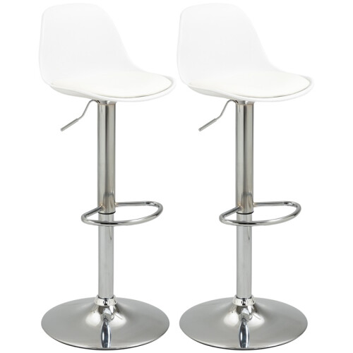 Set of 2 Swivel Bar Stools with Backrest Height Adjustable White 1