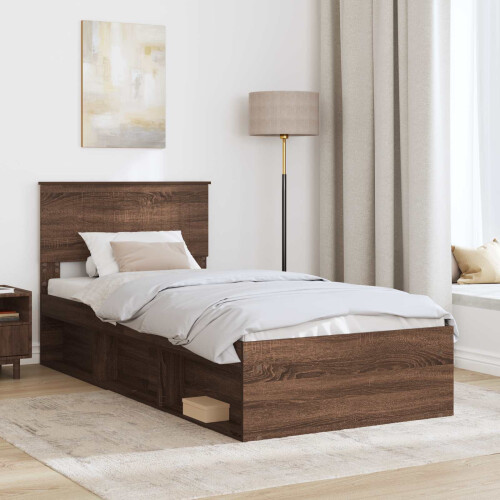 VidaXL vidaXL Bed Frame with Headboard Brown Oak 90 x 190 cm Solid Pine Wood 2