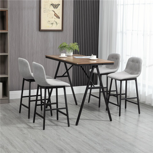 Industrial Bar Table with Bar Stools Button Tufted Grey 2
