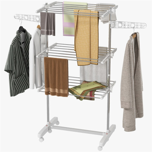 Étendoir à linge pliable à 3 niveaux, blanc argenté 1