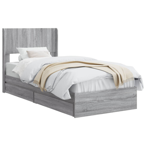 VidaXL vidaXL Bed Frame with Storage and Headboard Grey Sonoma 100 x 200 cm 1