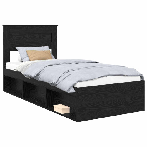 VidaXL vidaXL Bed Frame with Headboard Black 75 x 190 cm Solid Pine Wood 1