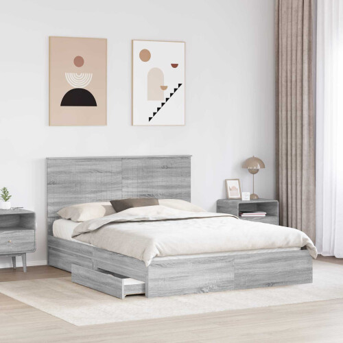 VidaXL vidaXL Storage Bed Grey Sonoma 150 x 200 cm Engineered Wood 2