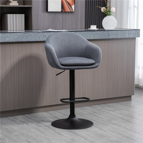 Height Adjustable Bar Stool with Footrest Linen Look Grey 2