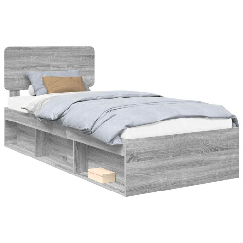 VidaXL vidaXL Bed Frame Grey Sonoma 90 x 190 cm Solid Pine Wood 1