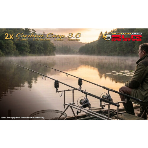 2 X Hunter Pro 3pc 12ft Carbon Carp Rod. 2